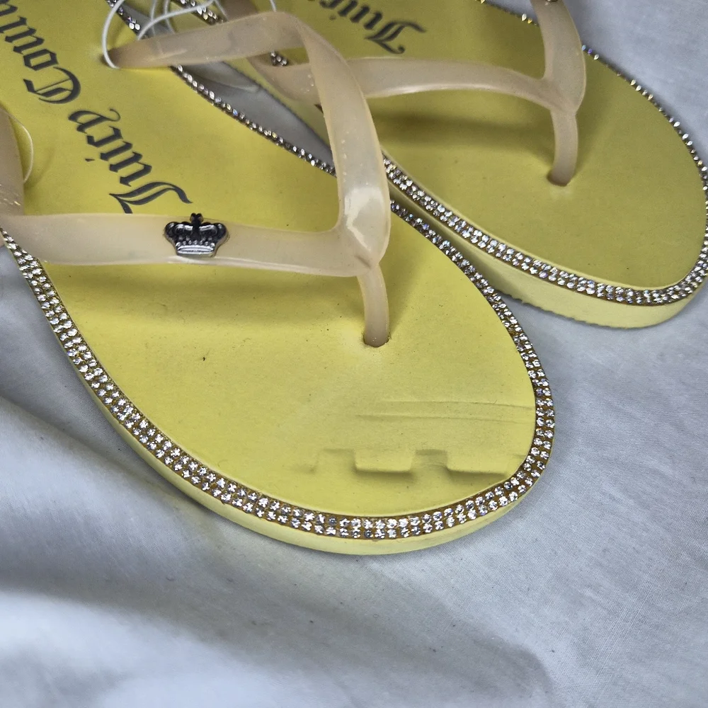 NWT Juicy Couture Yellow Flip Flops with Rhinestone Trim